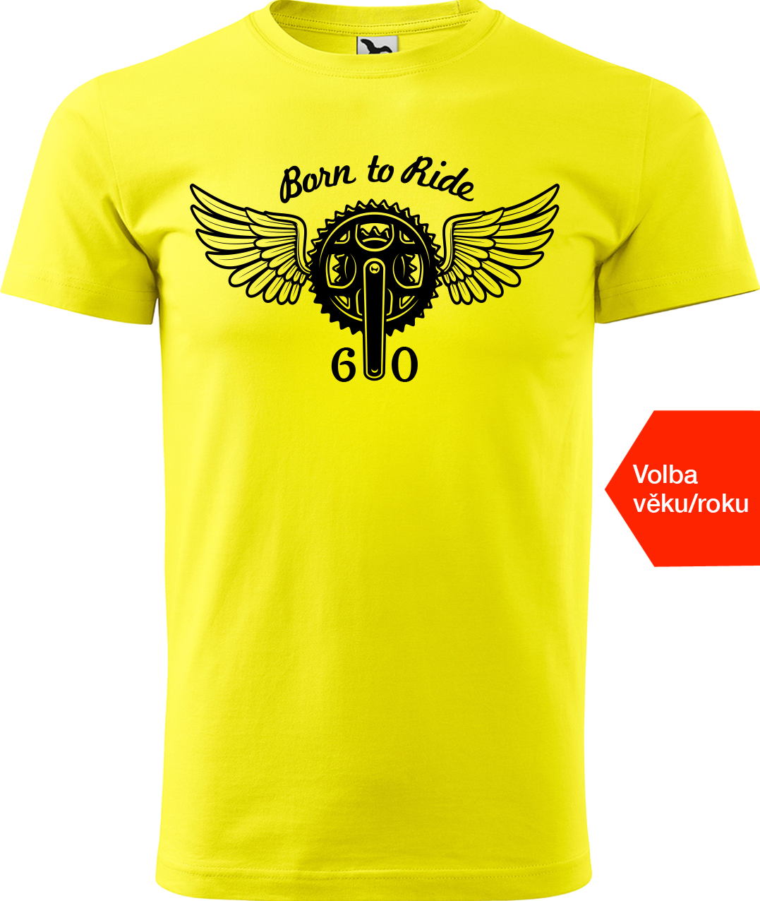 Pánské tričko pro cyklistu s věkem/rokem narození - Born to Ride (převodník) Velikost: M, Barva: Žlutá (04)