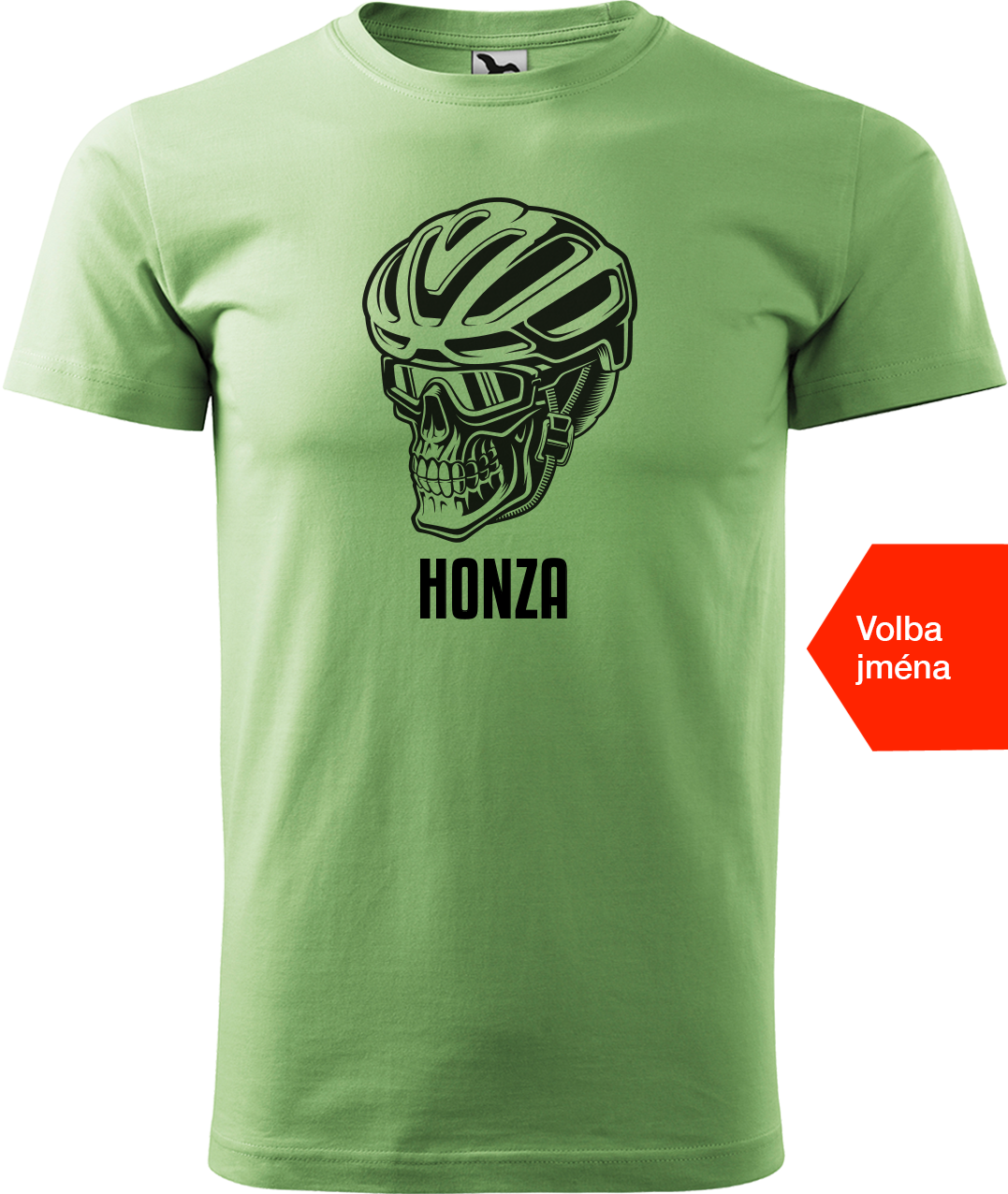 Pánské tričko pro cyklistu se jménem - Lebka v helmě Velikost: 3XL, Barva: Trávově zelená (39)