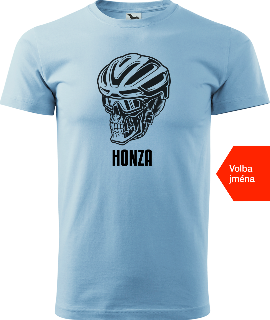 Pánské tričko pro cyklistu se jménem - Lebka v helmě Velikost: L, Barva: Nebesky modrá (15)