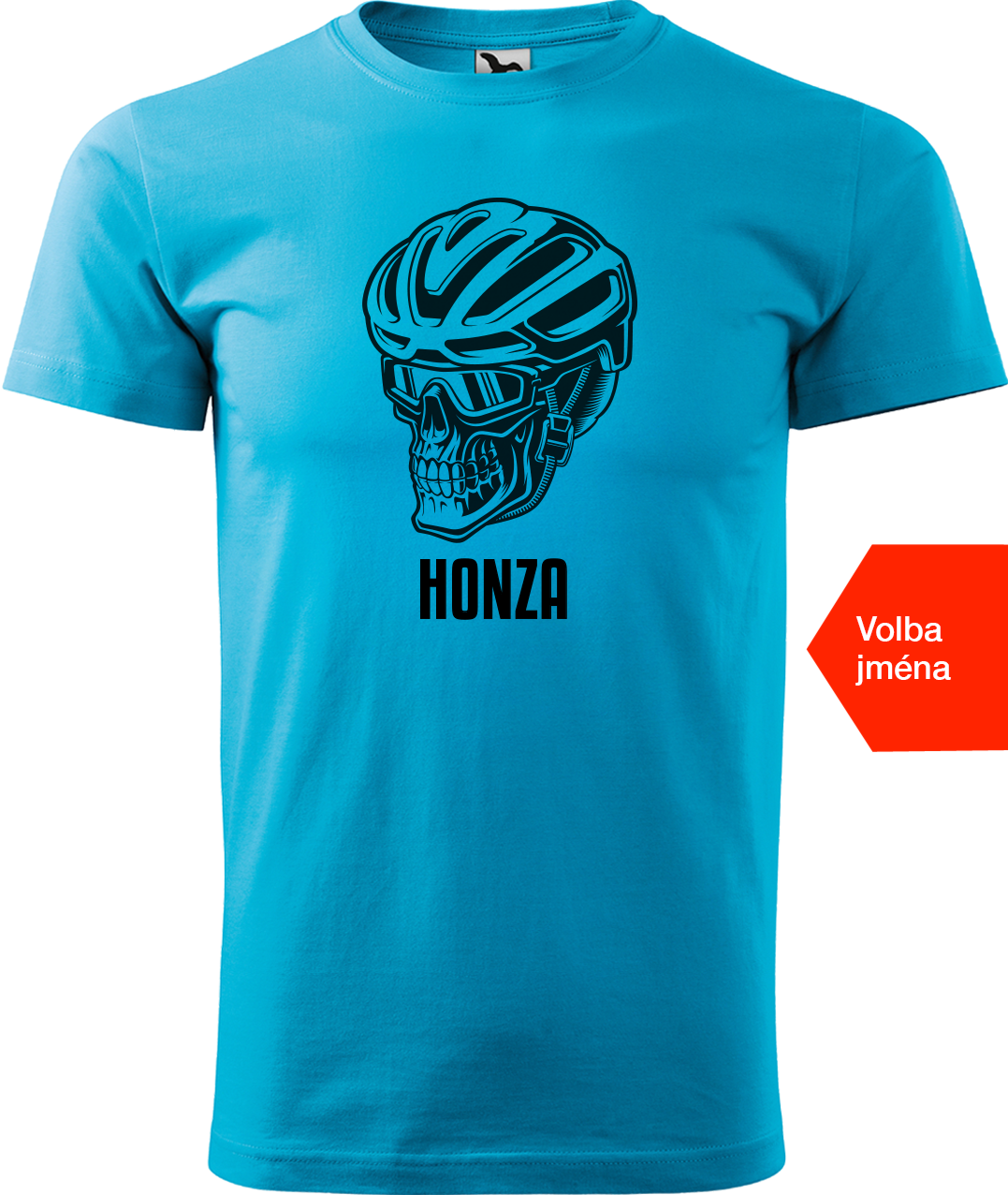 Pánské tričko pro cyklistu se jménem - Lebka v helmě Velikost: XL, Barva: Tyrkysová (44)
