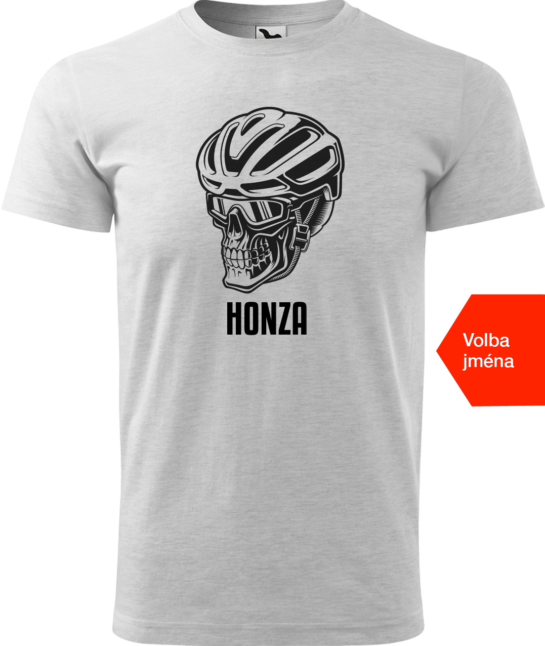 Pánské tričko pro cyklistu se jménem - Lebka v helmě Velikost: L, Barva: Světle šedý melír (03)