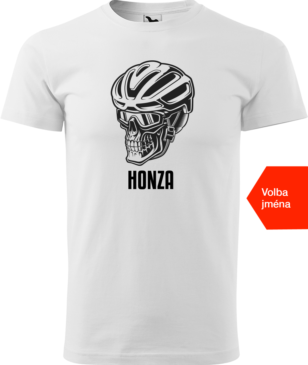 Pánské tričko pro cyklistu se jménem - Lebka v helmě Velikost: M, Barva: Bílá (00)