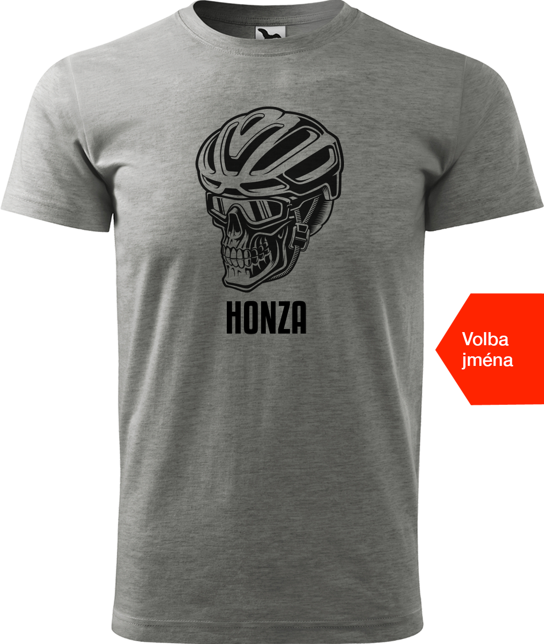 Pánské tričko pro cyklistu se jménem - Lebka v helmě Velikost: M, Barva: Tmavě šedý melír (12)