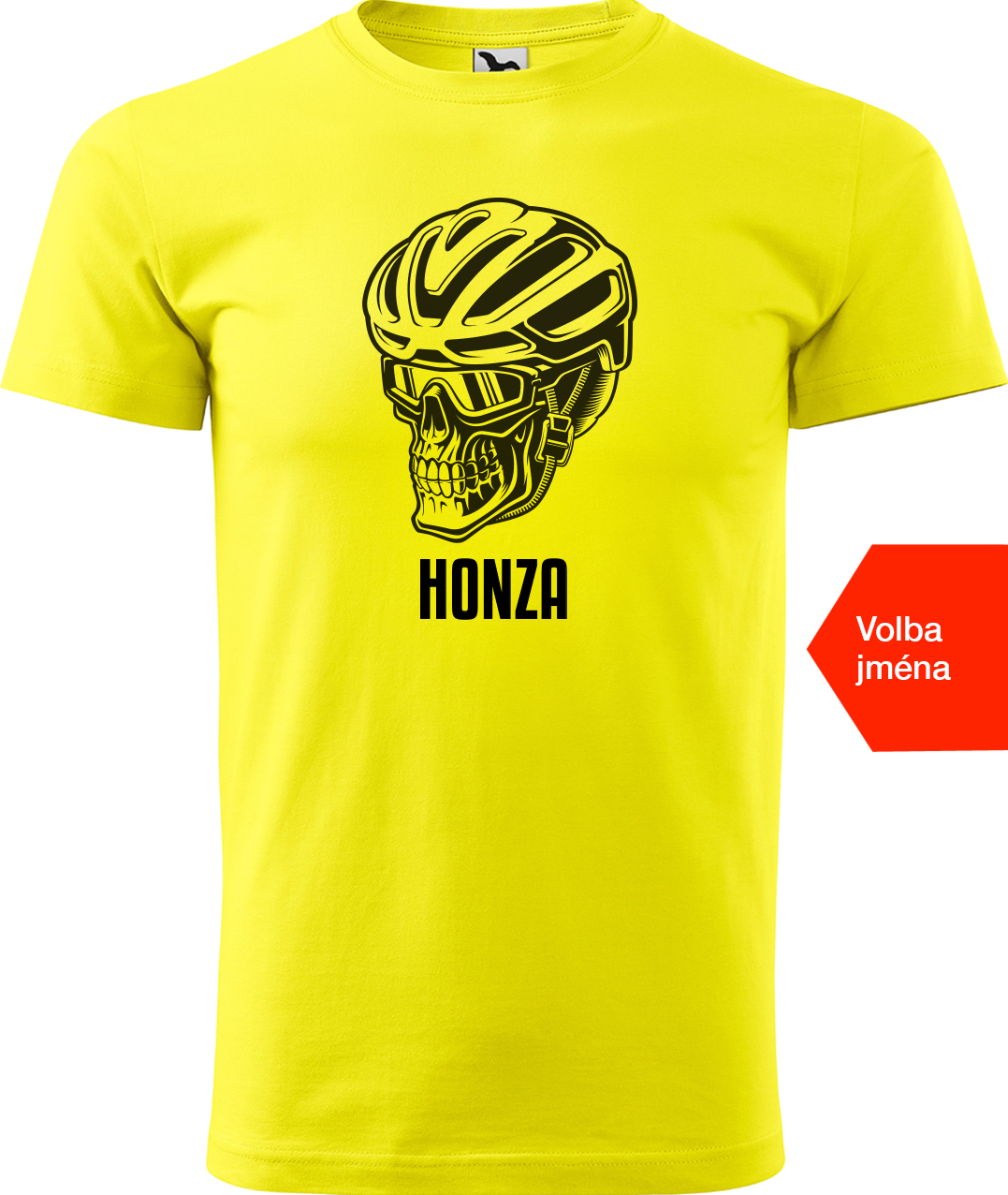 Pánské tričko pro cyklistu se jménem - Lebka v helmě Velikost: S, Barva: Žlutá (04)