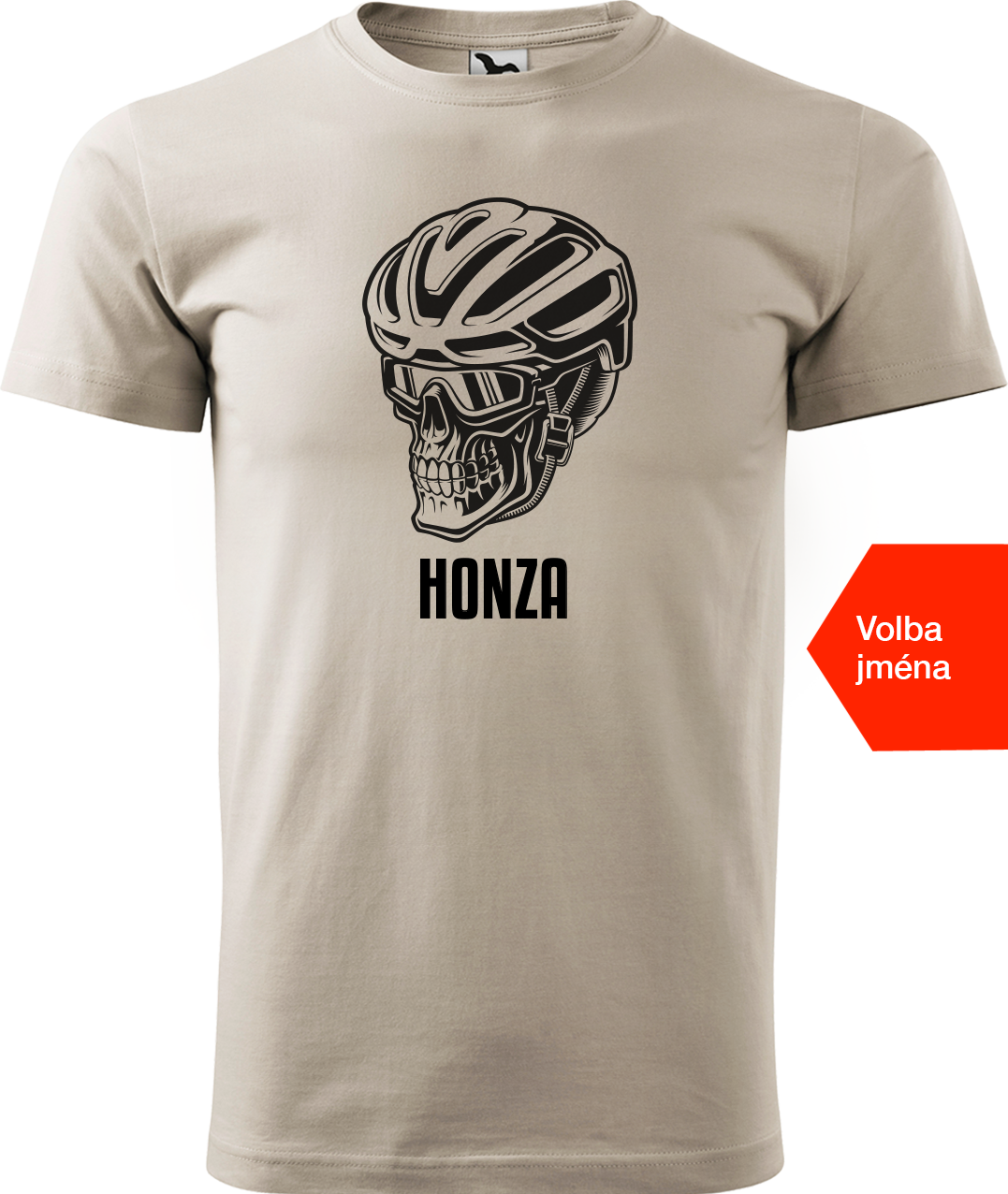 Pánské tričko pro cyklistu se jménem - Lebka v helmě Velikost: M, Barva: Béžová (51)