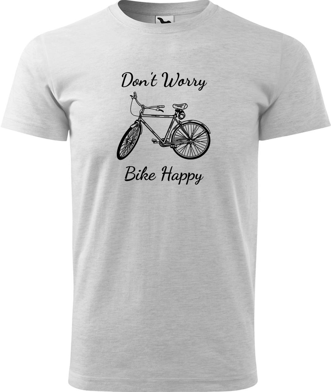 Pánské tričko s kolem - Don't Worry Bike Happy Velikost: L, Barva: Světle šedý melír (03)