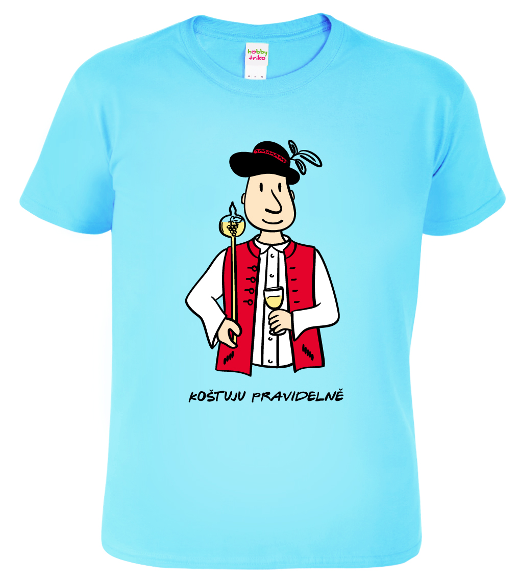 Vtipné tričko - Vinař v moravském kroji s koštýřem Velikost: M, Barva: Nebesky modrá (15)