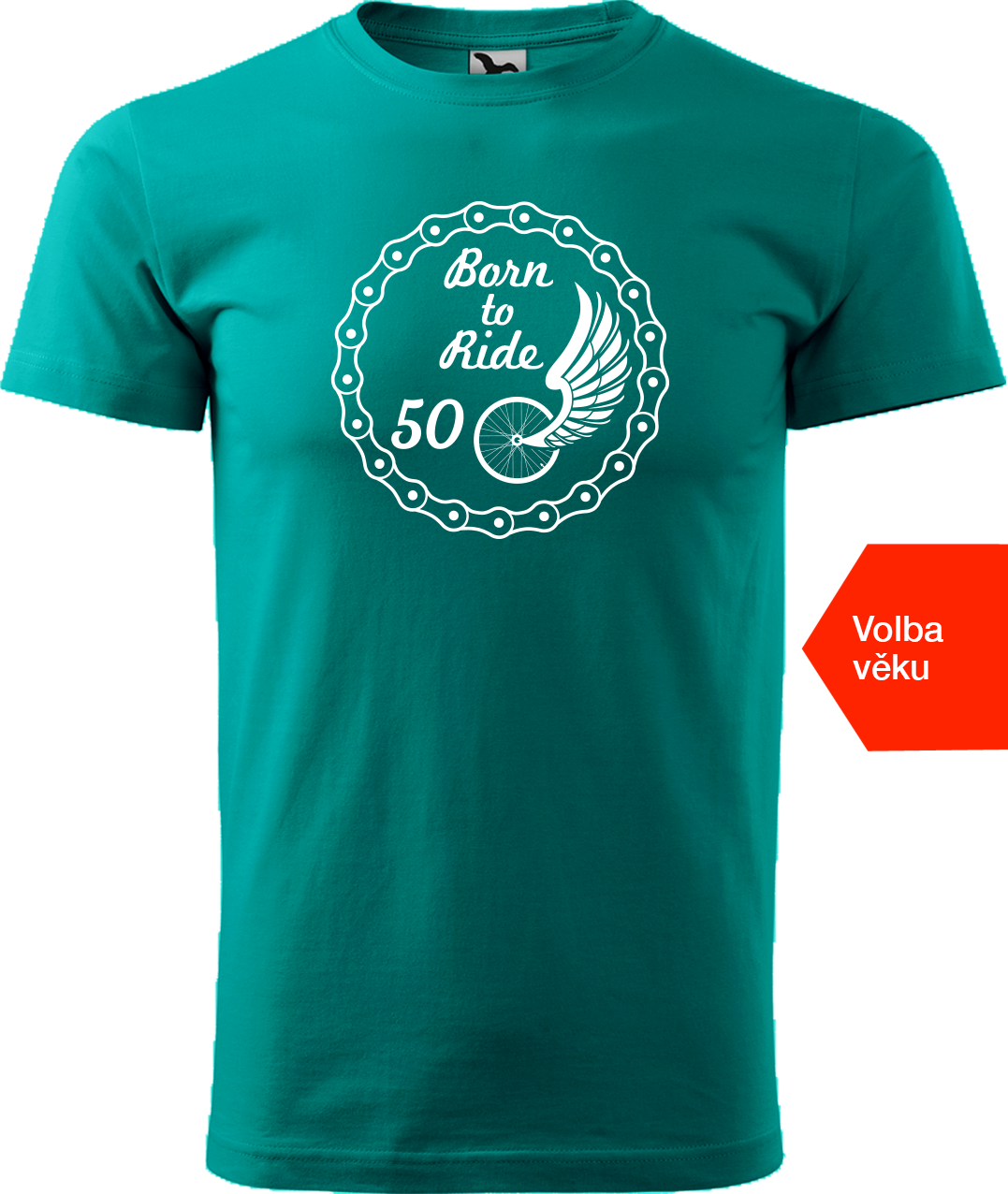 Pánské tričko pro cyklistu s věkem - Born to Ride (wings) Velikost: S, Barva: Emerald (19)