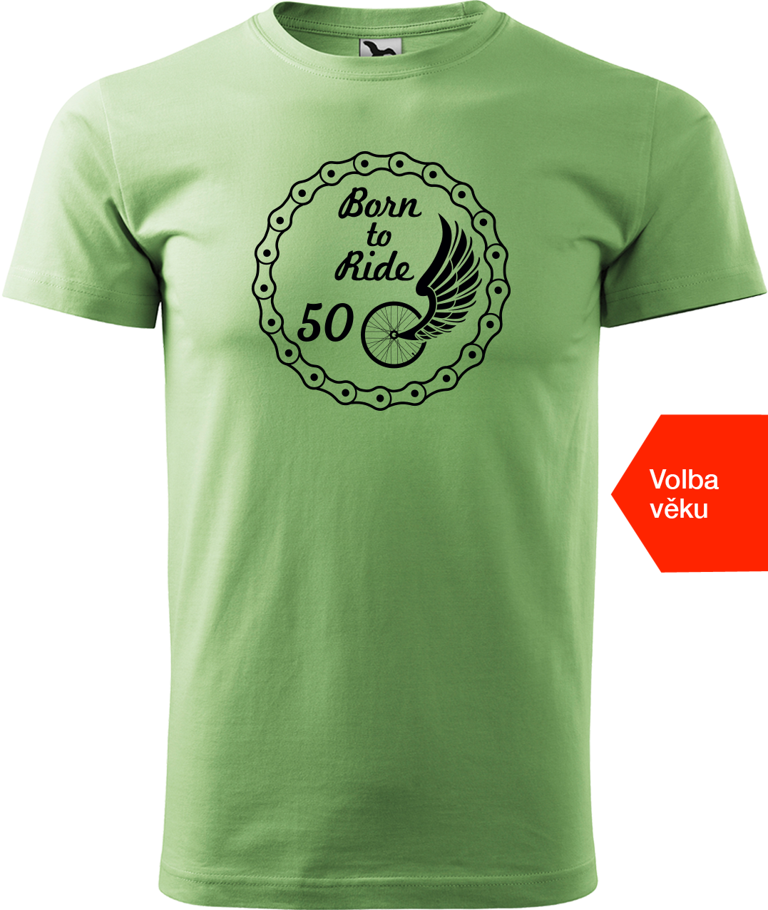Pánské tričko pro cyklistu s věkem - Born to Ride (wings) Velikost: M, Barva: Trávově zelená (39)