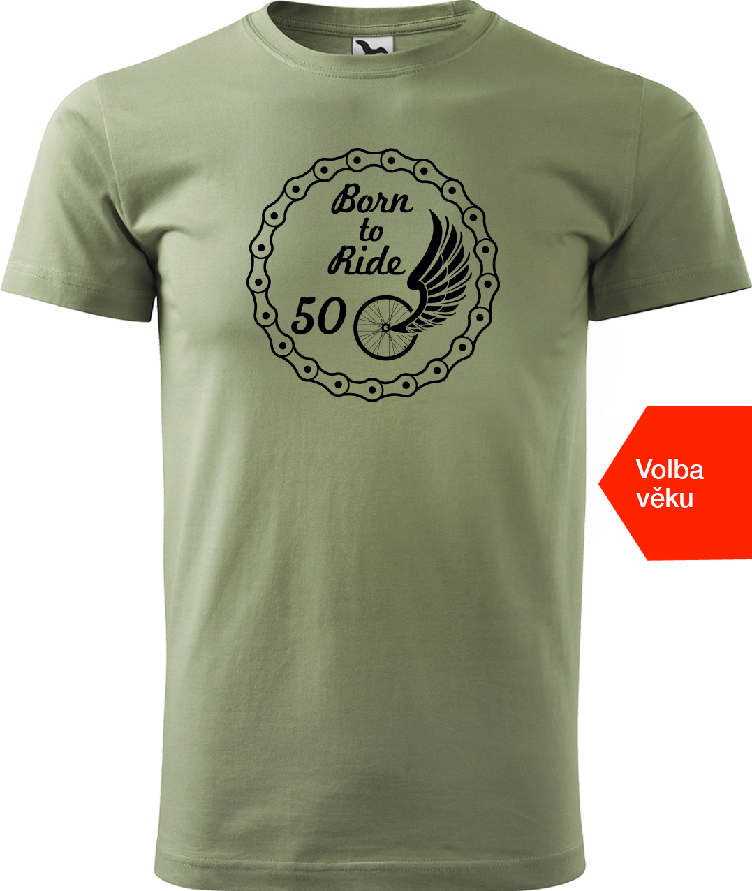 Pánské tričko pro cyklistu s věkem - Born to Ride (wings) Velikost: XL, Barva: Světlá khaki (28)
