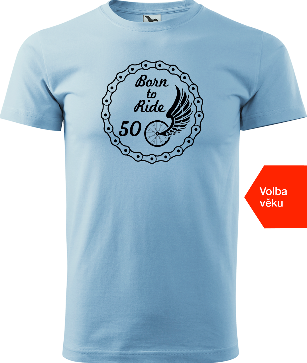 Pánské tričko pro cyklistu s věkem - Born to Ride (wings) Velikost: S, Barva: Nebesky modrá (15)