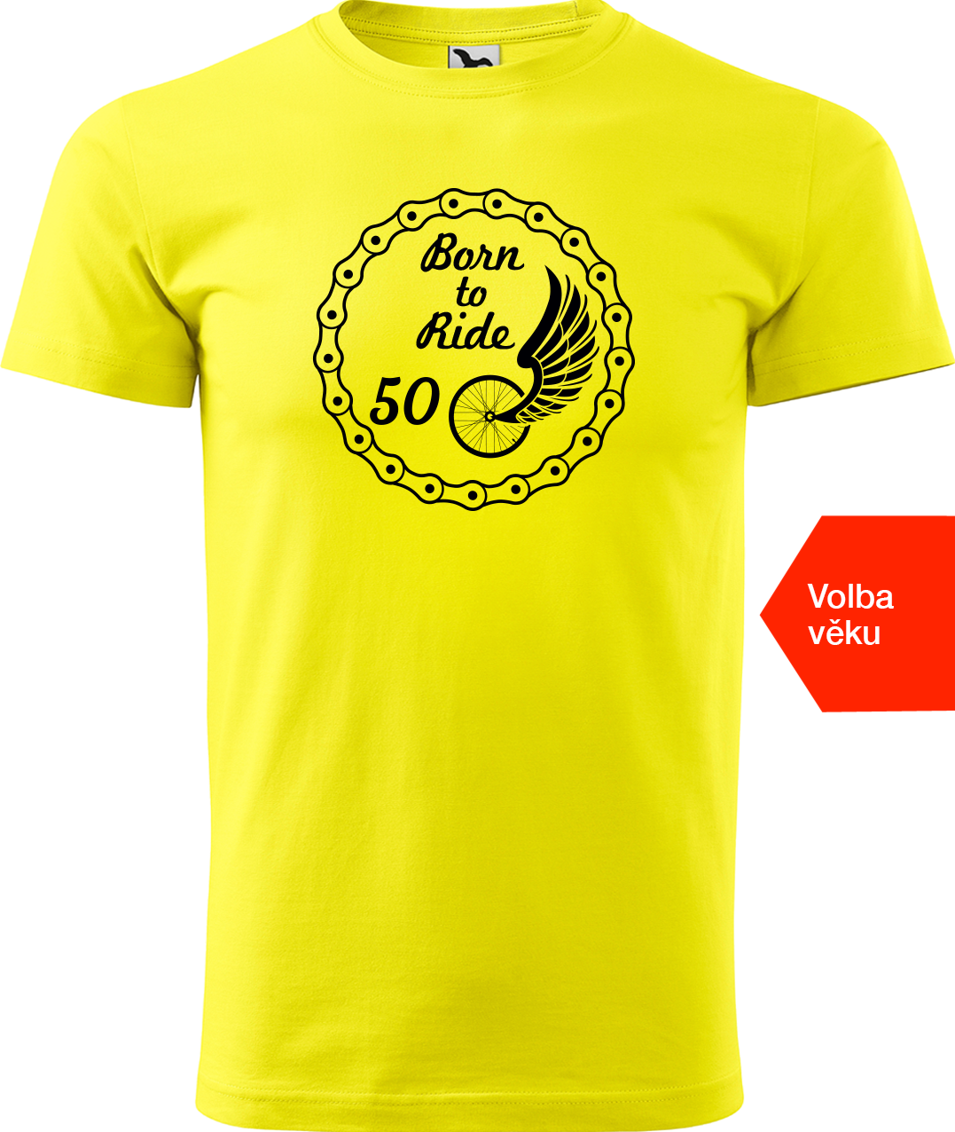 Pánské tričko pro cyklistu s věkem - Born to Ride (wings) Velikost: S, Barva: Žlutá (04)