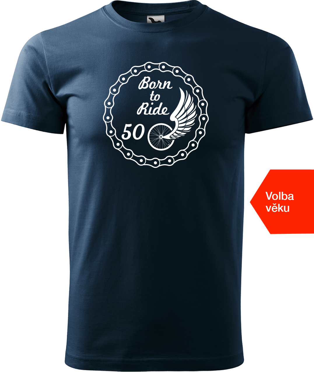 Pánské tričko pro cyklistu s věkem - Born to Ride (wings) Velikost: L, Barva: Námořní modrá (02)