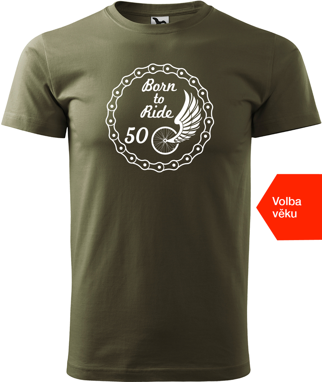Pánské tričko pro cyklistu s věkem - Born to Ride (wings) Velikost: S, Barva: Military (69)
