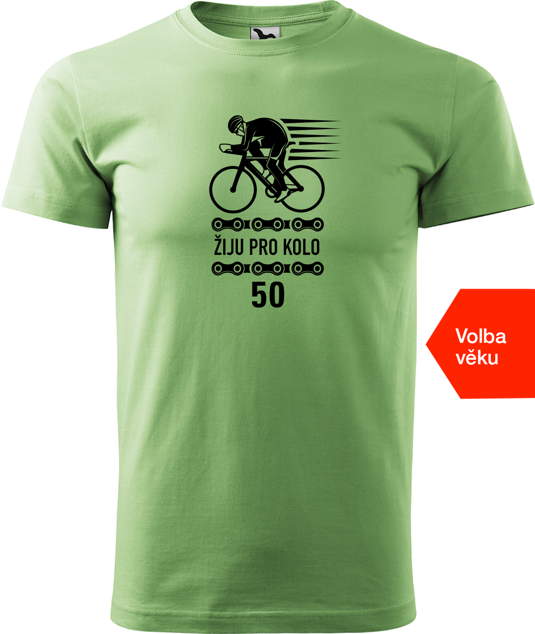 Pánské tričko s kolem a věkem - Žiju pro kolo Velikost: 3XL, Barva: Trávově zelená (39)