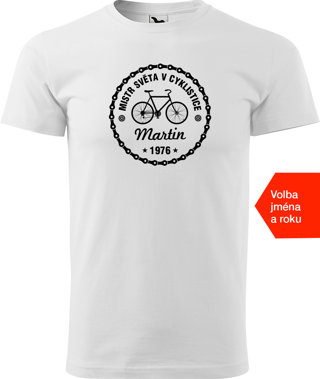 Pánské tričko pro cyklistu se jménem a rokem - Mistr světa v cyklistice Velikost: 2XL, Barva: Bílá (00)