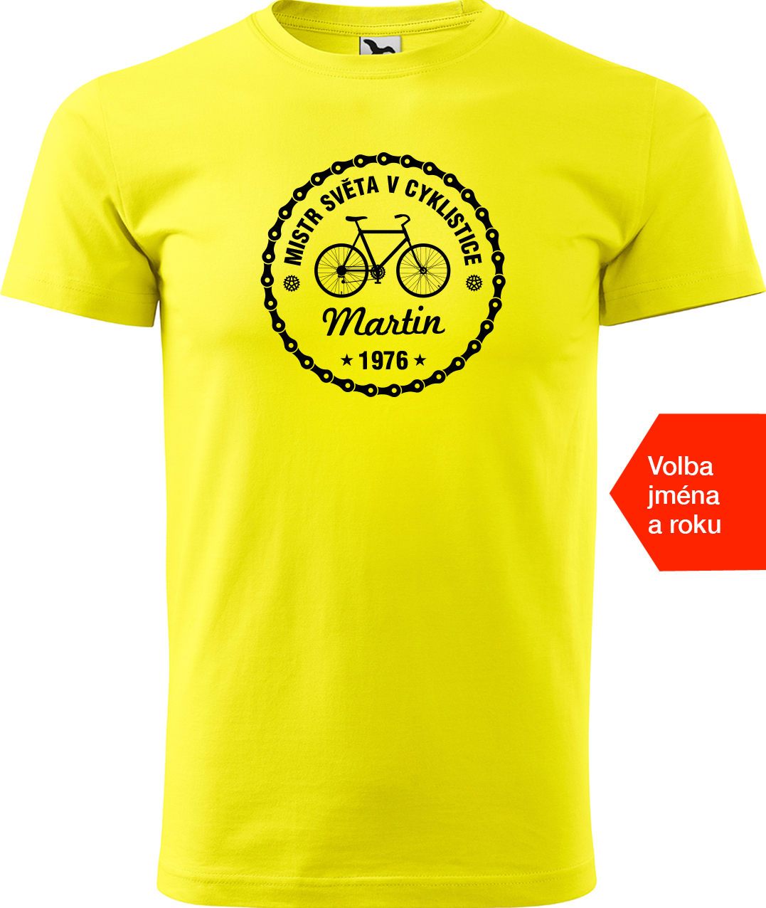 Pánské tričko pro cyklistu s věkem/rokem narození - Mistr světa v cyklistice Velikost: L, Barva: Žlutá (04)