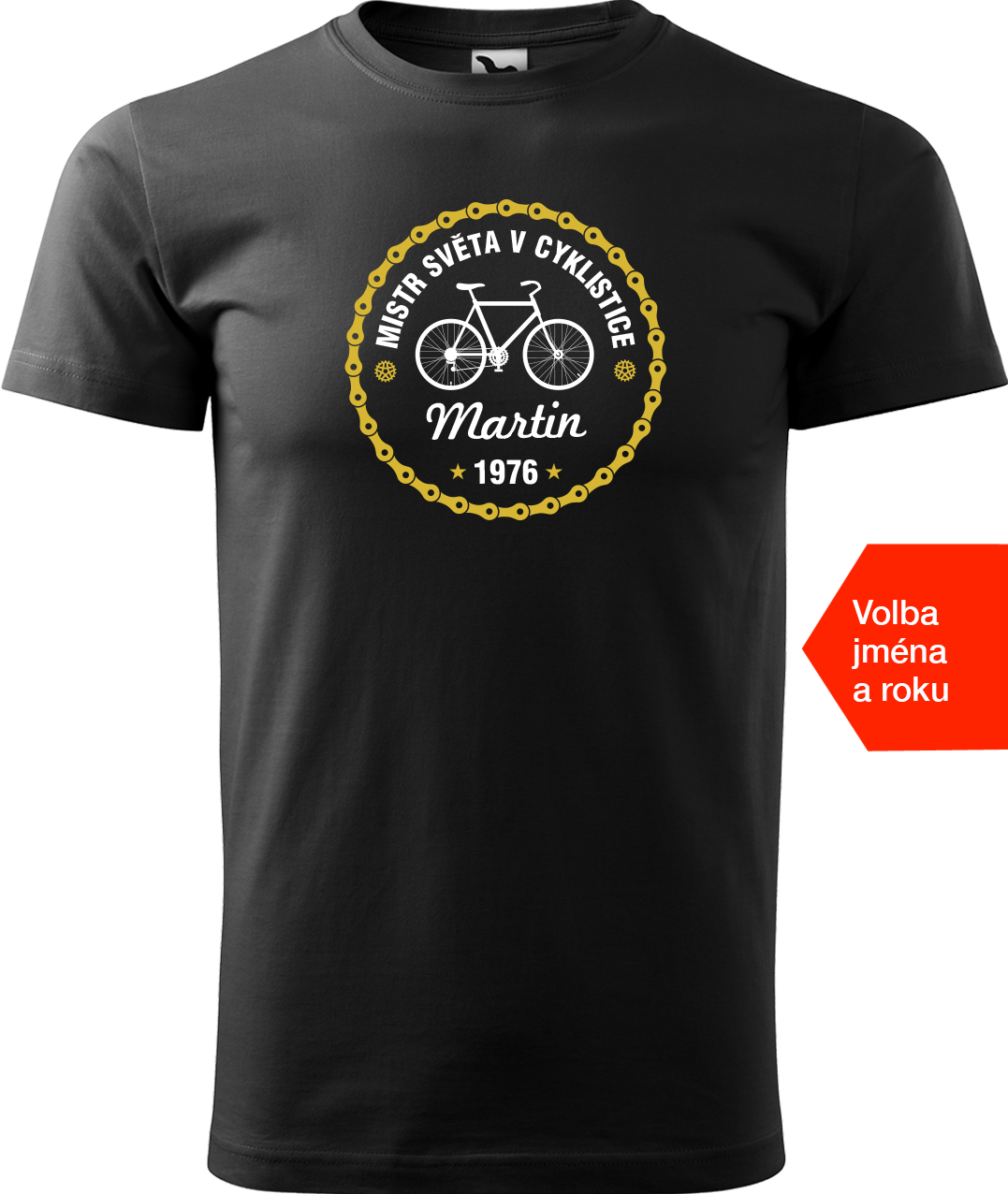 Pánské tričko pro cyklistu se jménem a rokem - Mistr světa v cyklistice Velikost: M, Barva: Černá (01)