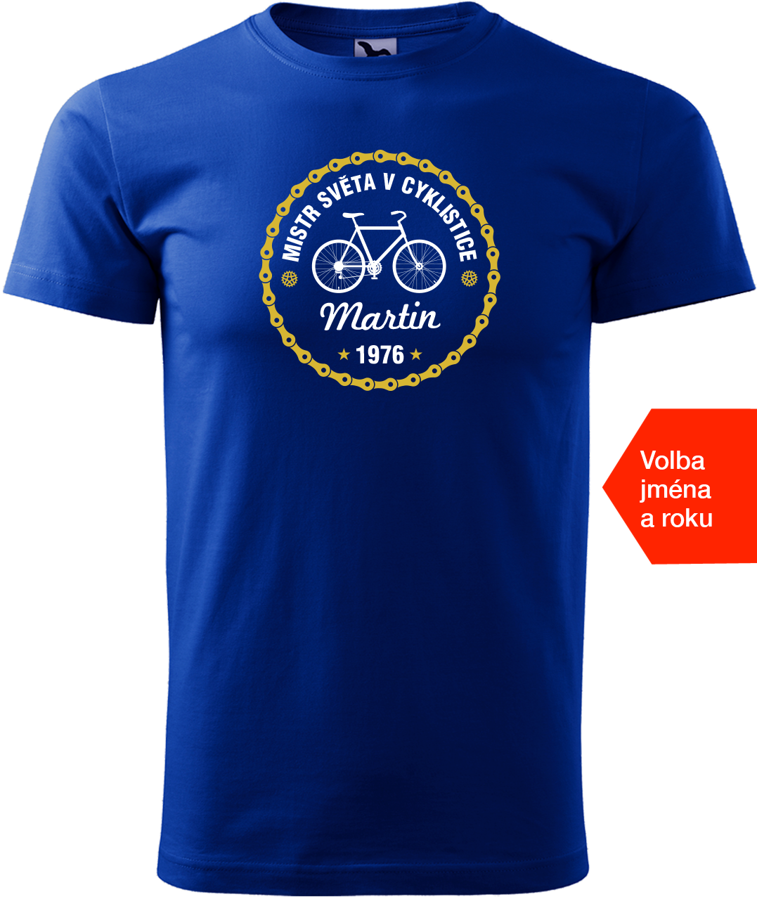 Pánské tričko pro cyklistu se jménem a rokem - Mistr světa v cyklistice Velikost: L, Barva: Královská modrá (05)
