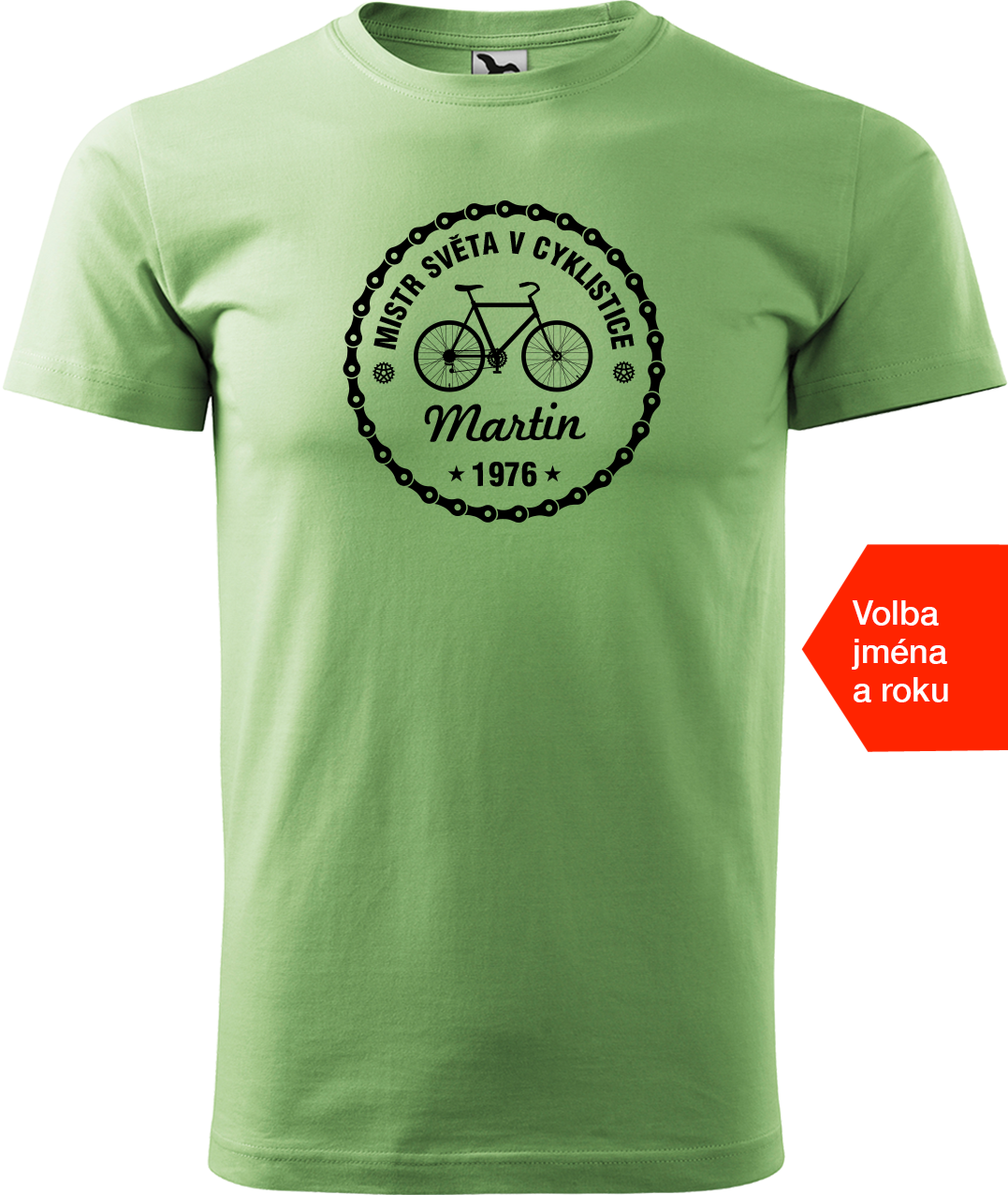 Pánské tričko pro cyklistu se jménem a rokem - Mistr světa v cyklistice Velikost: S, Barva: Trávově zelená (39)