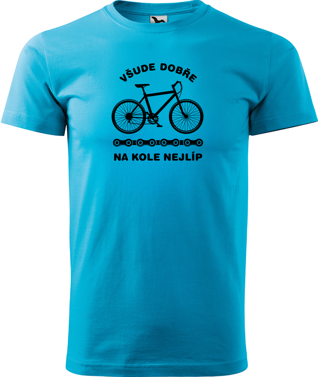 Pánské tričko s kolem - Všude dobře, na kole nejlíp Velikost: XL, Barva: Tyrkysová (44)