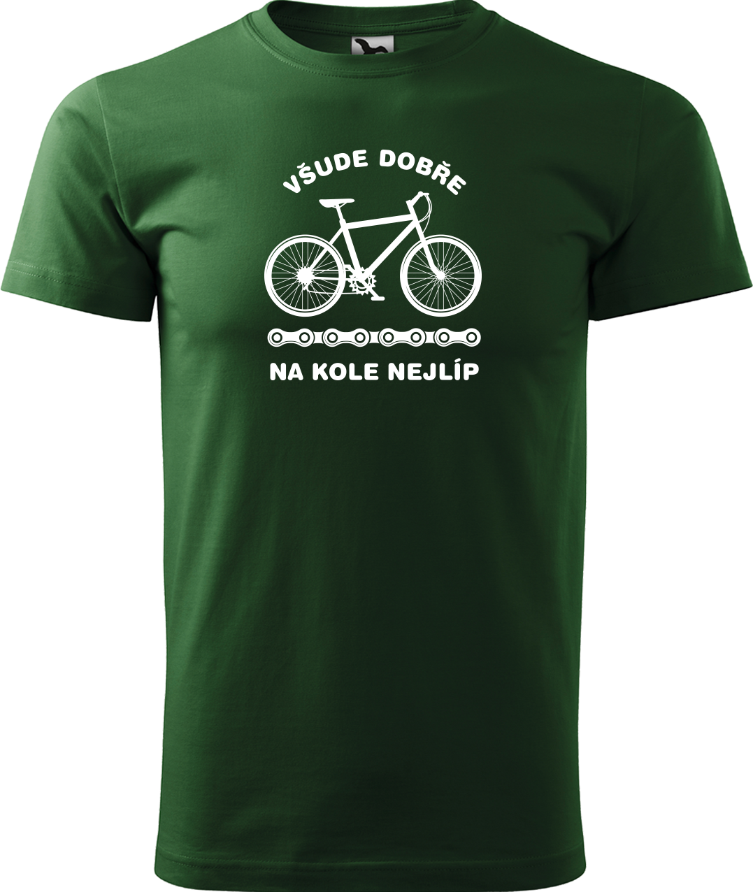 Pánské tričko s kolem - Všude dobře, na kole nejlíp Velikost: XL, Barva: Lahvově zelená (06)