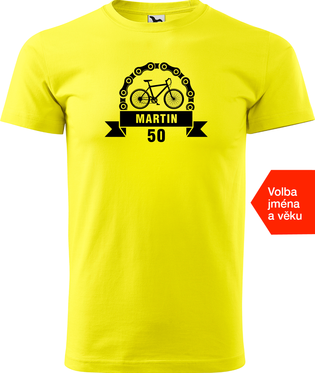 Pánské tričko pro cyklistu se jménem a věkem - Blahopřání Velikost: 4XL, Barva: Žlutá (04)