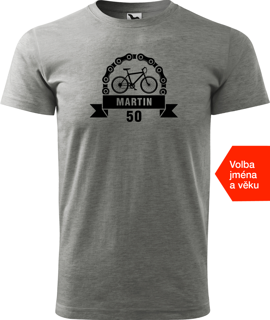 Pánské tričko pro cyklistu se jménem a věkem - Blahopřání Velikost: 2XL, Barva: Tmavě šedý melír (12)