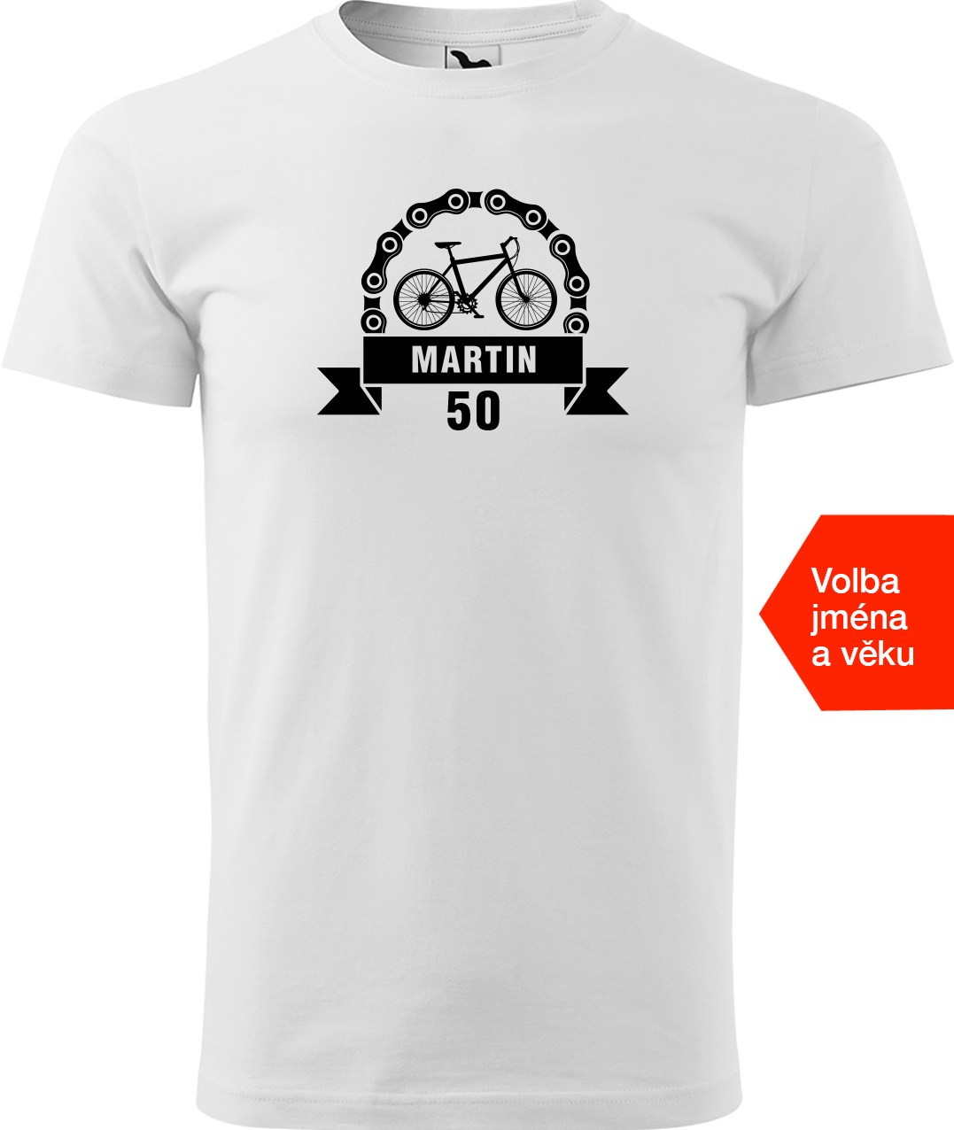 Pánské tričko pro cyklistu se jménem a věkem - Blahopřání Velikost: 2XL, Barva: Bílá (00)