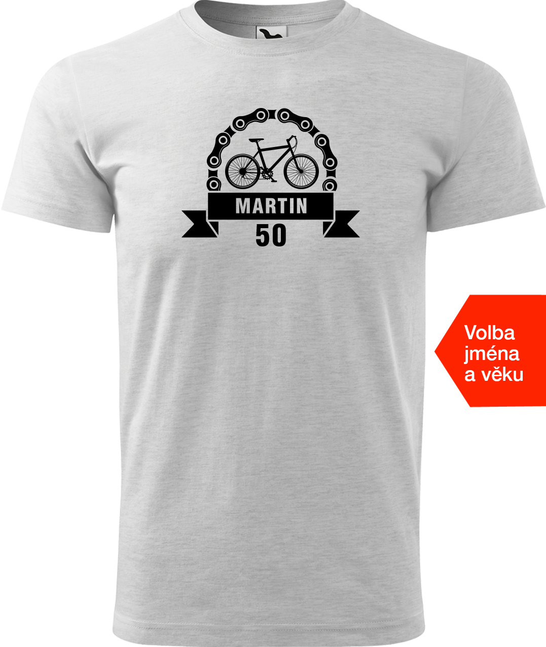 Pánské tričko pro cyklistu se jménem a věkem - Blahopřání Velikost: L, Barva: Světle šedý melír (03)