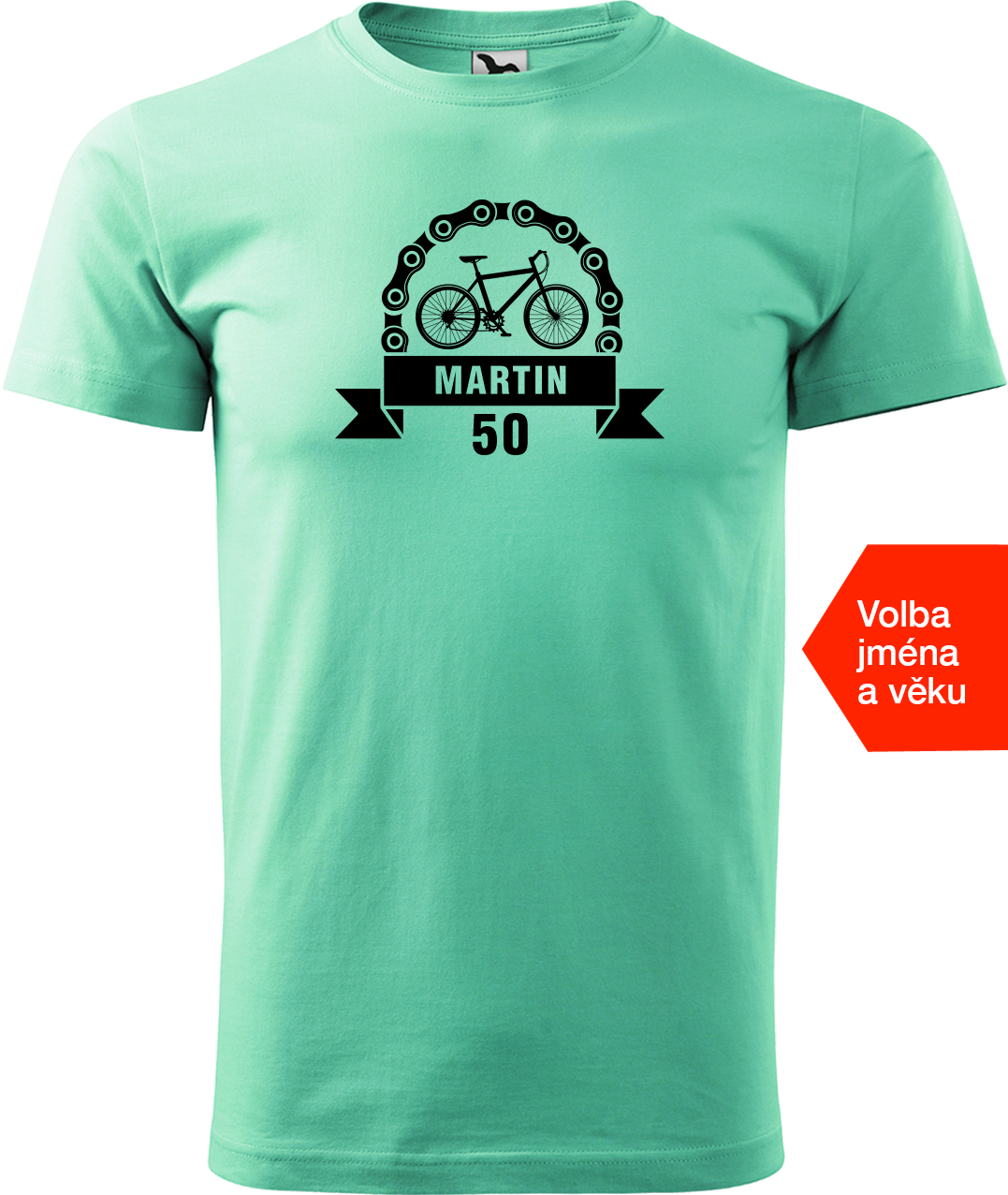 Pánské tričko pro cyklistu se jménem a věkem - Blahopřání Velikost: XL, Barva: Mátová (95)