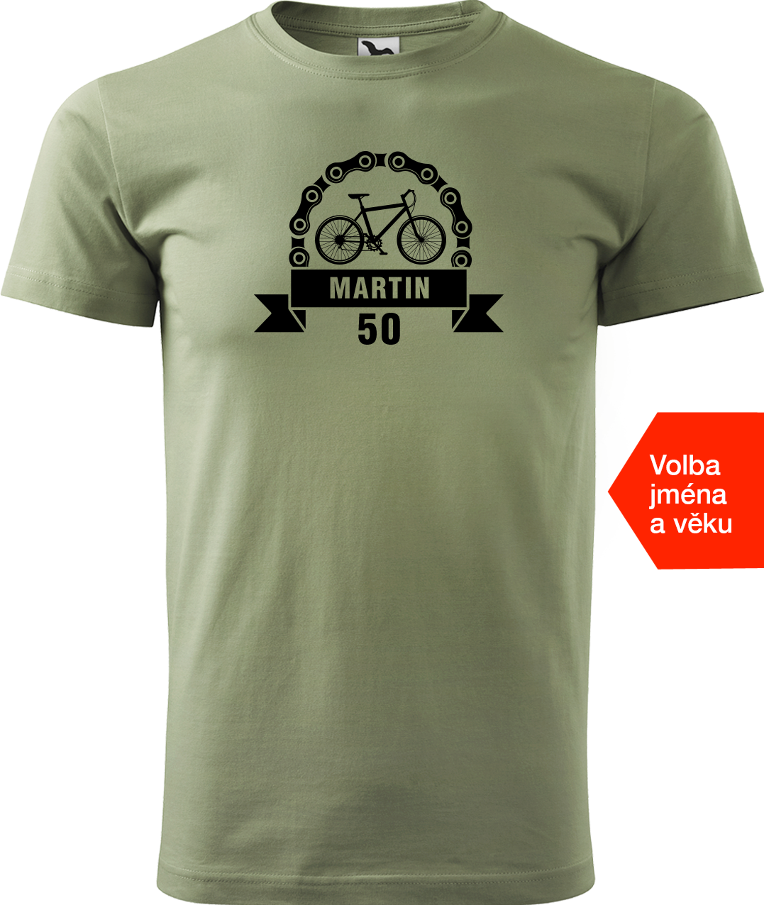 Pánské tričko pro cyklistu se jménem a věkem - Blahopřání Velikost: 2XL, Barva: Světlá khaki (28)