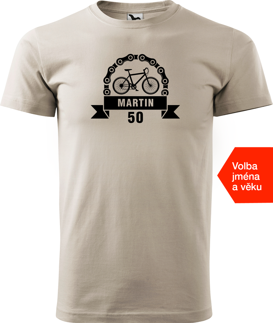Pánské tričko pro cyklistu se jménem a věkem - Blahopřání Velikost: XL, Barva: Béžová (51)