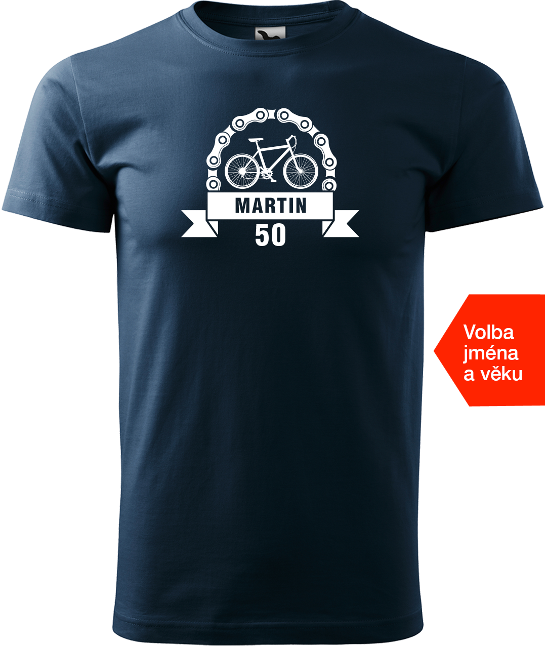 Pánské tričko pro cyklistu se jménem a věkem - Blahopřání Velikost: XL, Barva: Námořní modrá (02)
