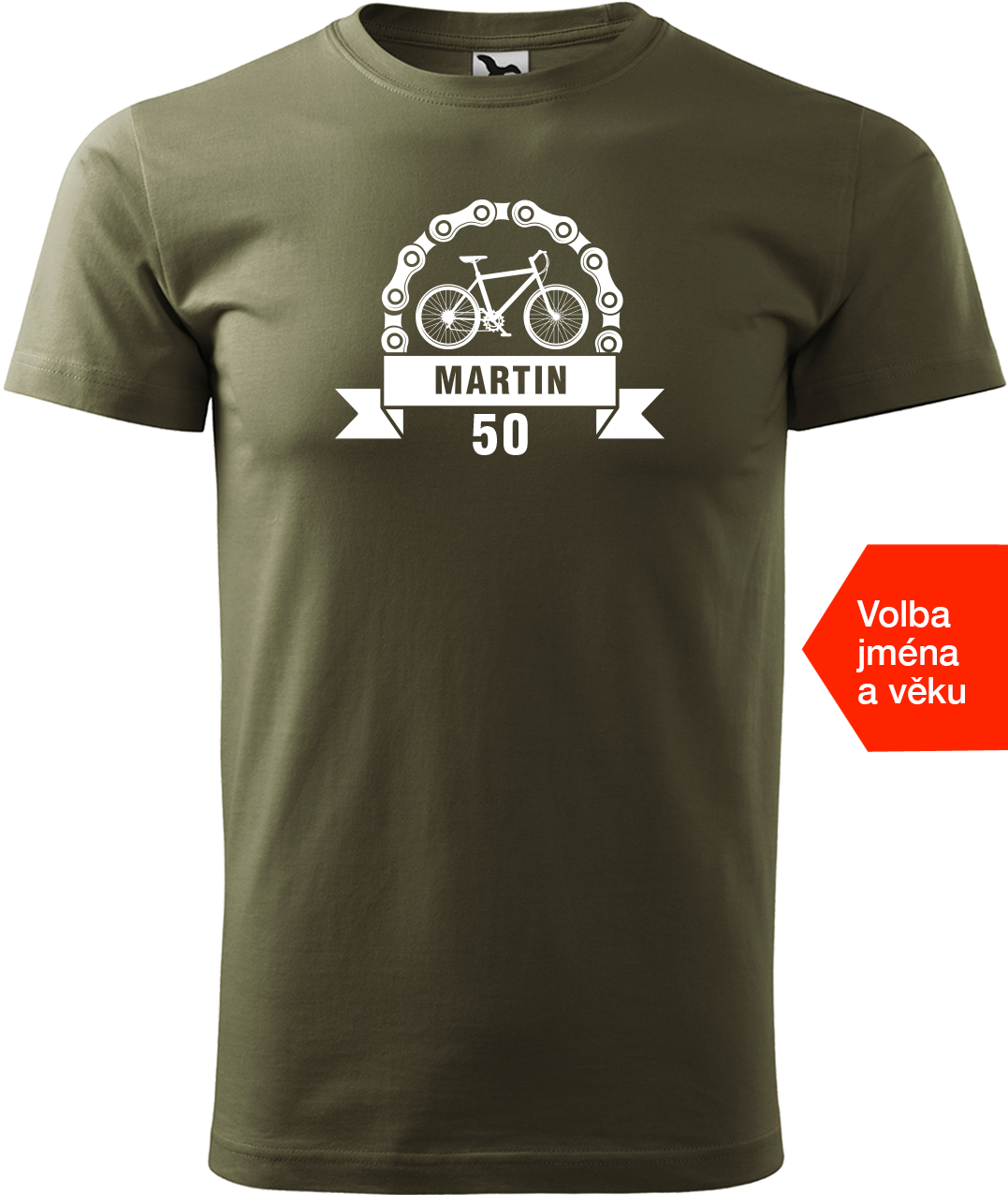 Pánské tričko pro cyklistu se jménem a věkem - Blahopřání Velikost: 4XL, Barva: Military (69)