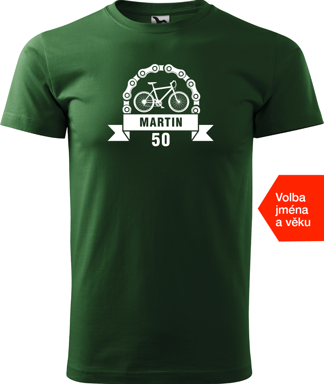 Pánské tričko pro cyklistu se jménem a věkem - Blahopřání Velikost: XL, Barva: Lahvově zelená (06)