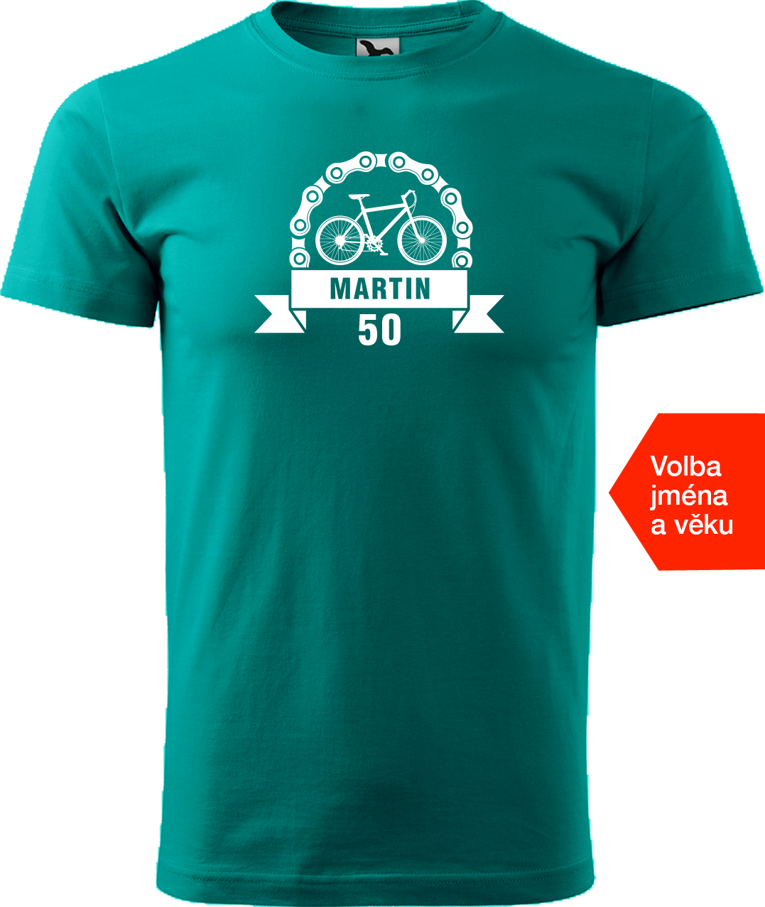 Pánské tričko pro cyklistu se jménem a věkem - Blahopřání Velikost: 4XL, Barva: Emerald (19)