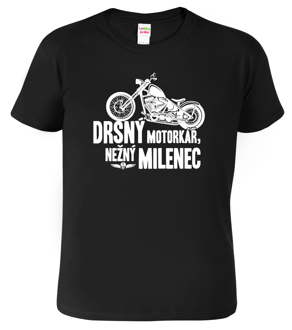 Vtipné tričko - Drsný motorkář, něžný milenec Velikost: M, Barva: Černá (01)