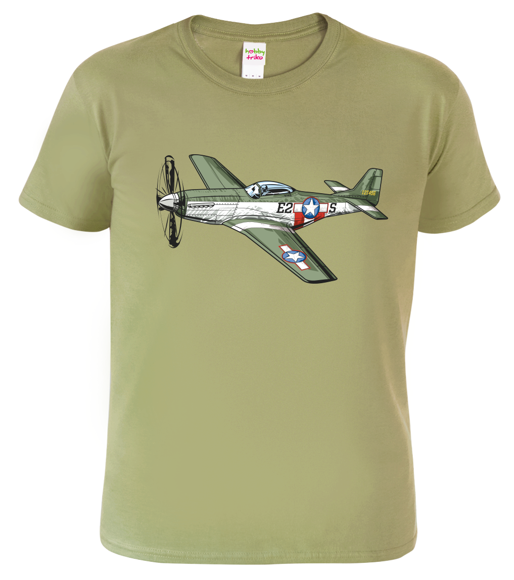 Tričko s letadlem - P-51 Mustang Velikost: XL, Barva: Světlá khaki (28)
