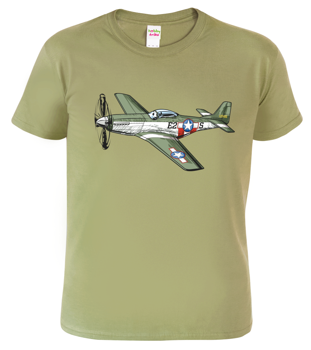 Tričko s letadlem - P-51 Mustang Velikost: 3XL, Barva: Světlá khaki (28)