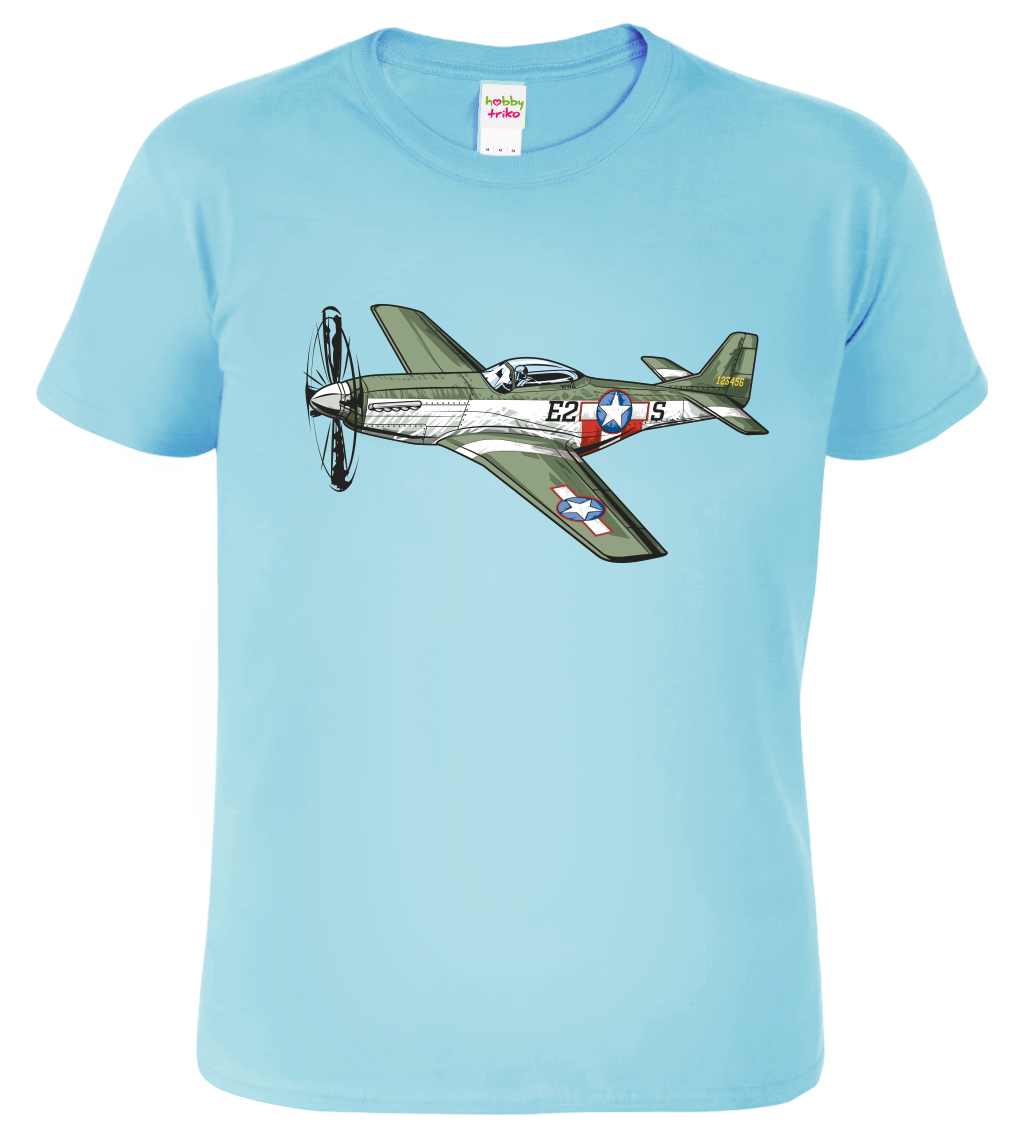 Tričko s letadlem - P-51 Mustang Velikost: M, Barva: Nebesky modrá (15)