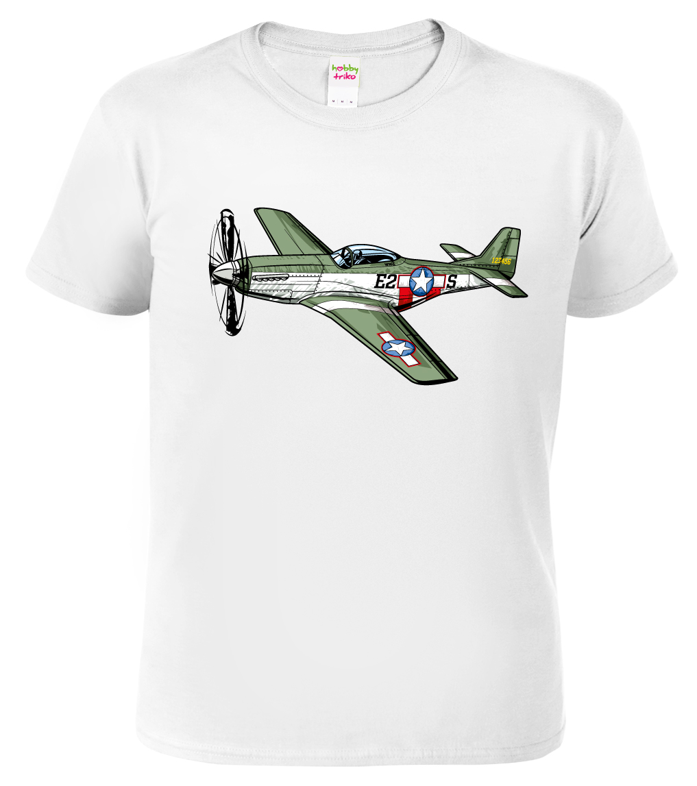 Tričko s letadlem - P-51 Mustang Velikost: S, Barva: Bílá