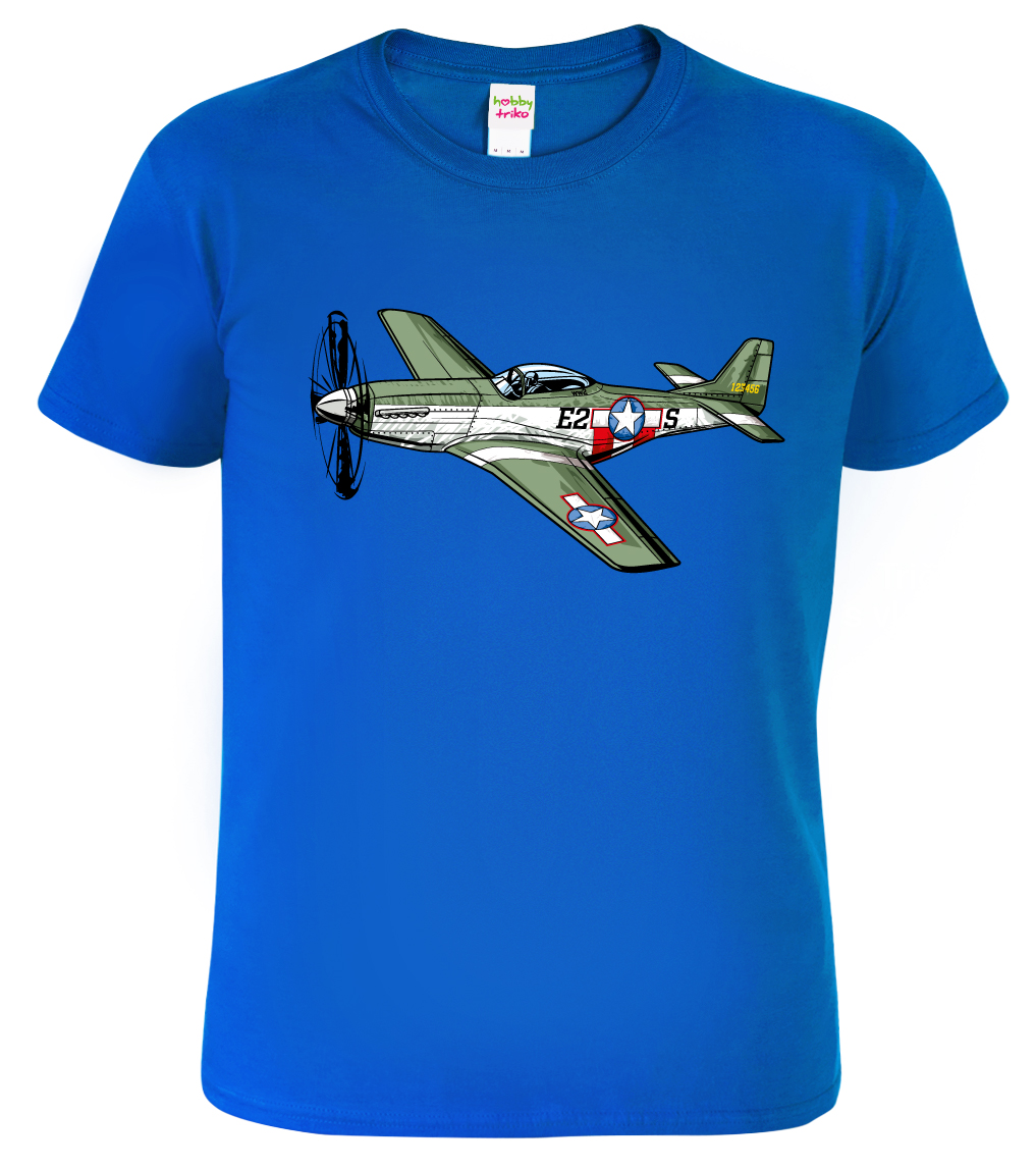 Tričko s letadlem - P-51 Mustang Velikost: M, Barva: Královská modrá (05)