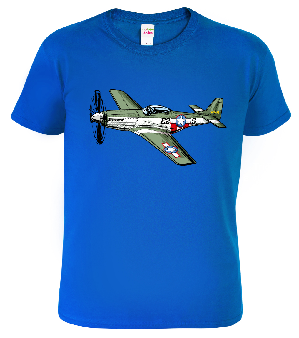 Tričko s letadlem - P-51 Mustang Velikost: 3XL, Barva: Královská modrá (05)