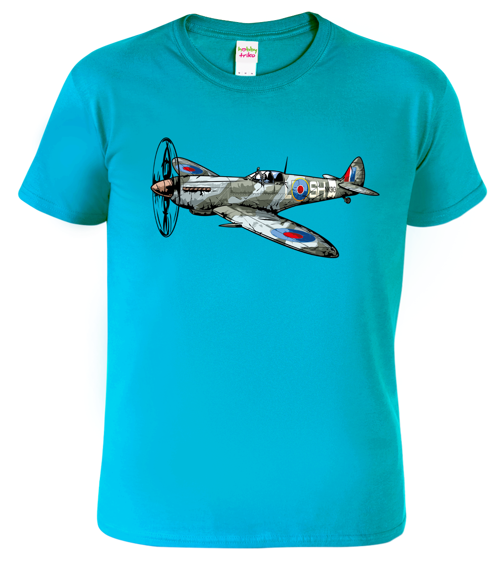 Tričko s letadlem - Spitfire Velikost: L, Barva: Tyrkysová (44)