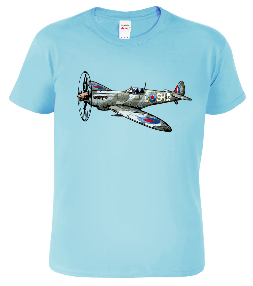 Tričko s letadlem - Spitfire Velikost: 3XL, Barva: Nebesky modrá (15)