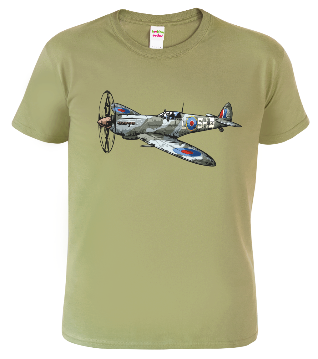 Tričko s letadlem - Spitfire Velikost: S, Barva: Světlá khaki (28)