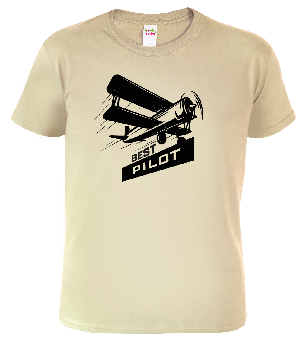 Tričko s letadlem - Best Pilot Velikost: XL, Barva: Béžová (51)