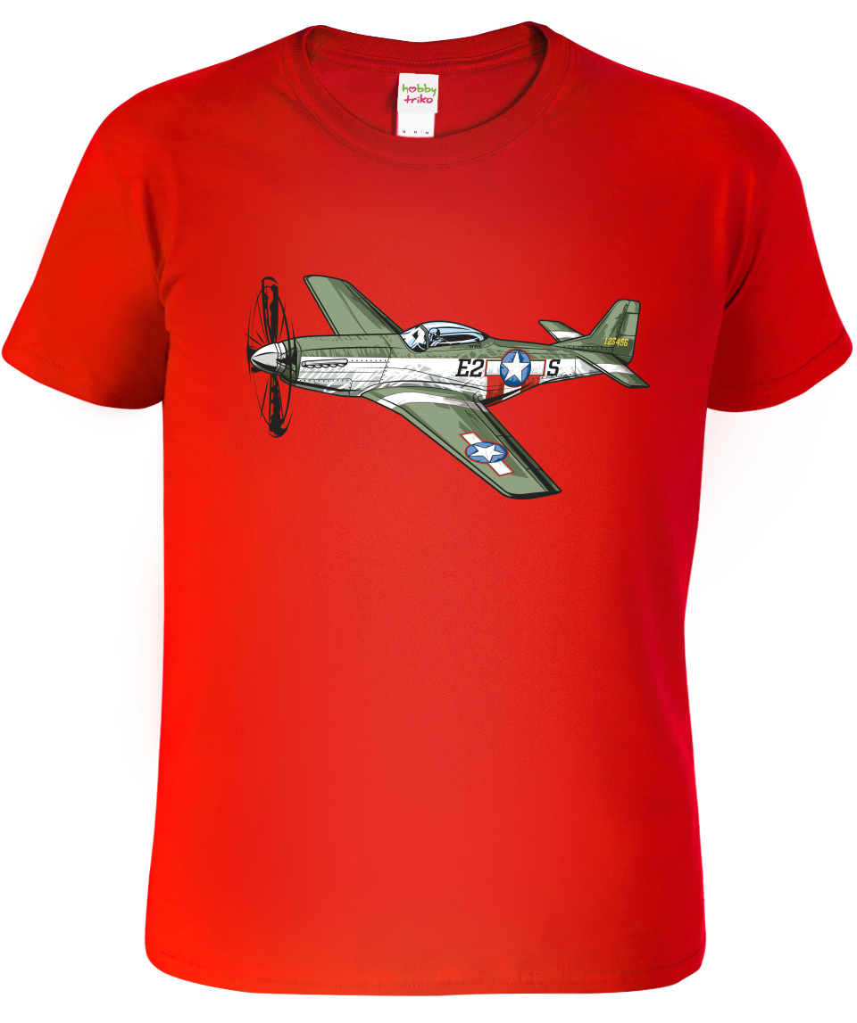 Dětské tričko s letadlem - P-51 Mustang Velikost: 12 let / 158 cm, Barva: Červená (07)