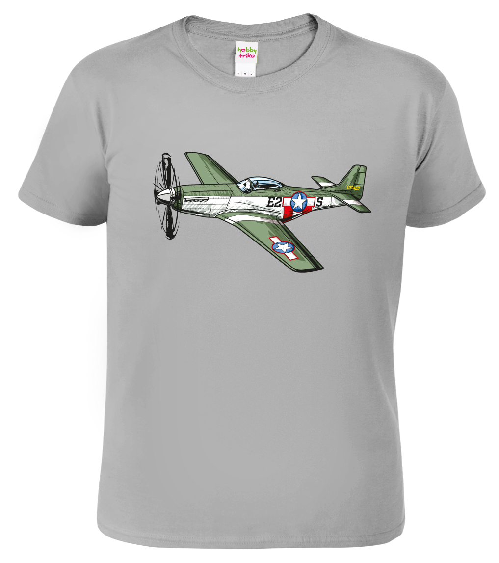 Dětské tričko s letadlem - P-51 Mustang Velikost: 4 roky / 110 cm, Barva: Světle šedý melír (03)